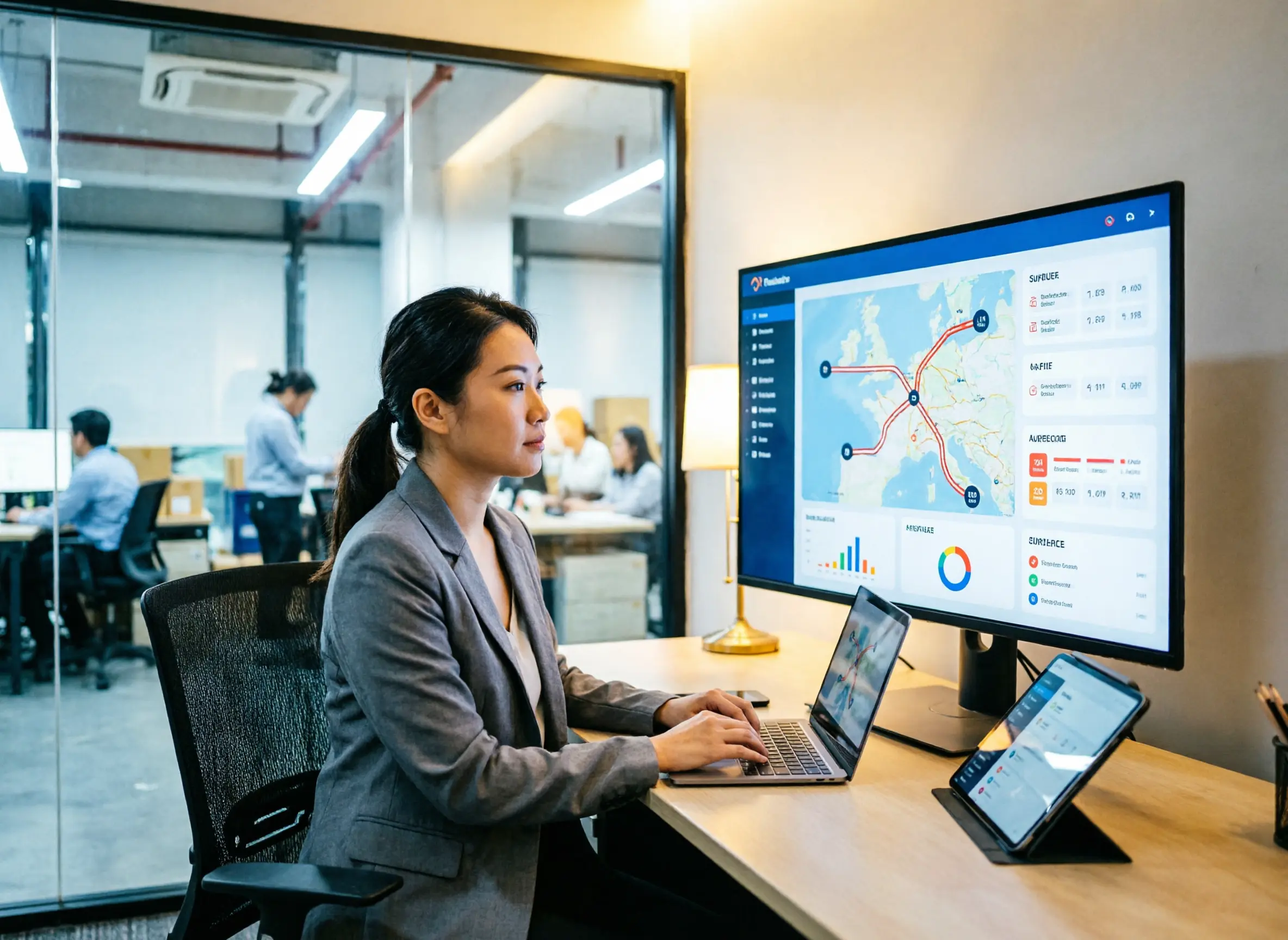 Logistics operations command center with real-time delivery dashboard