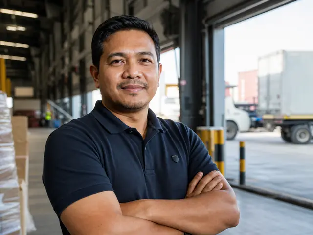Pengarah logistik lelaki Melayu Malaysia di gudang pengedaran