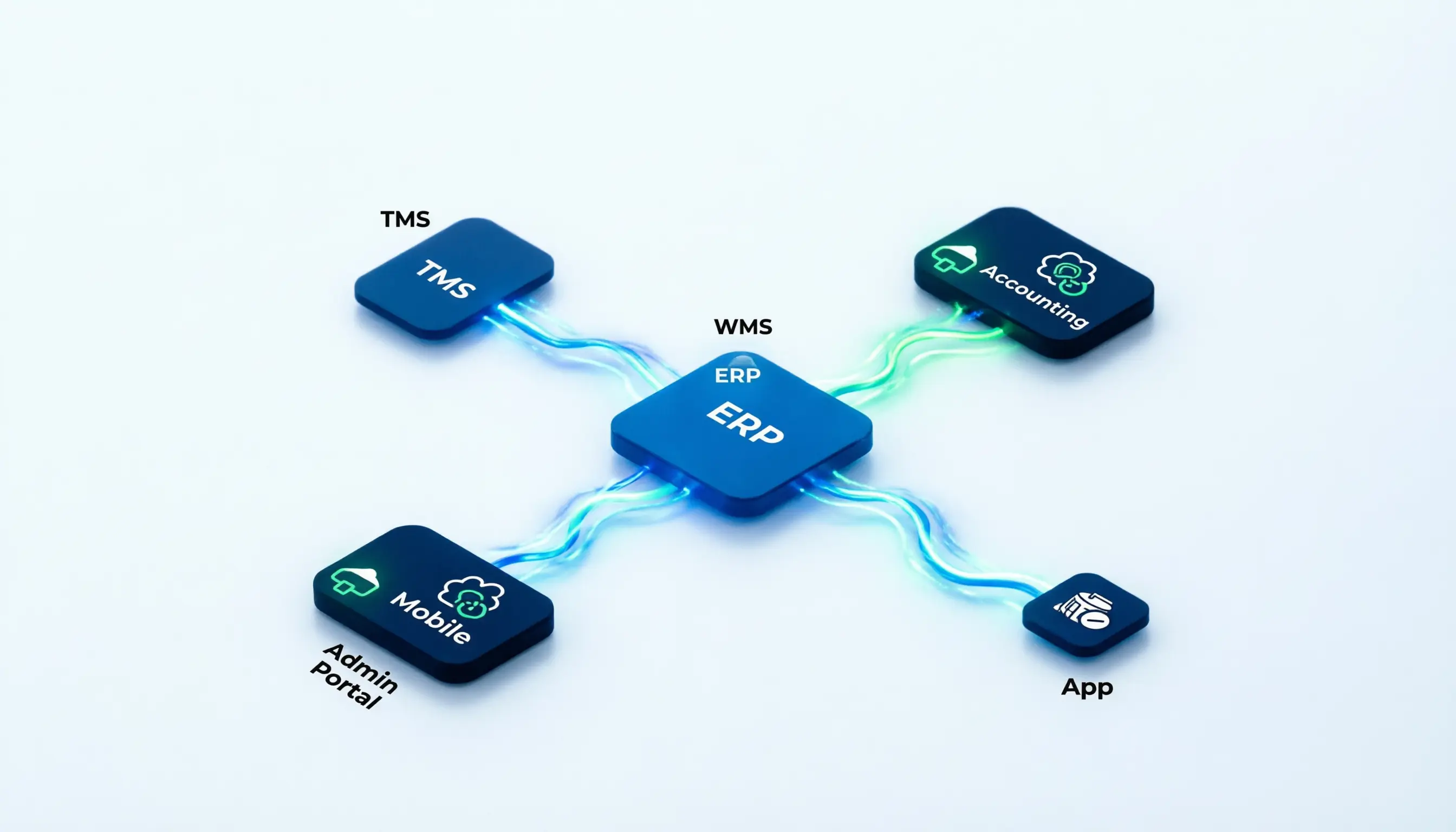 System integration nodes connecting TMS WMS ERP
